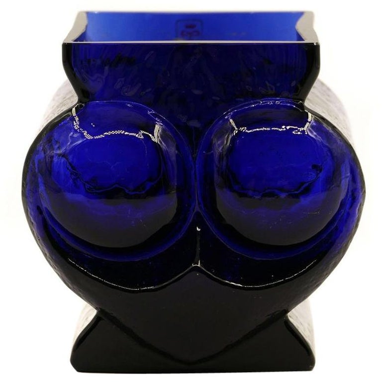 Vintage Electric Blue Glass Vase Glasswork Skruf 1970s For Sale