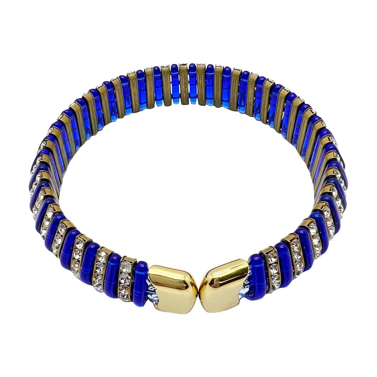 Vintage Electric Blue Poured Glass & Paste Choker 1940s In Good Condition In Wilmslow, GB