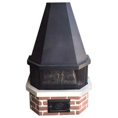 Retro Electric Fireplace, Red Brick, Metal, Midcentury, Architectural Feature
