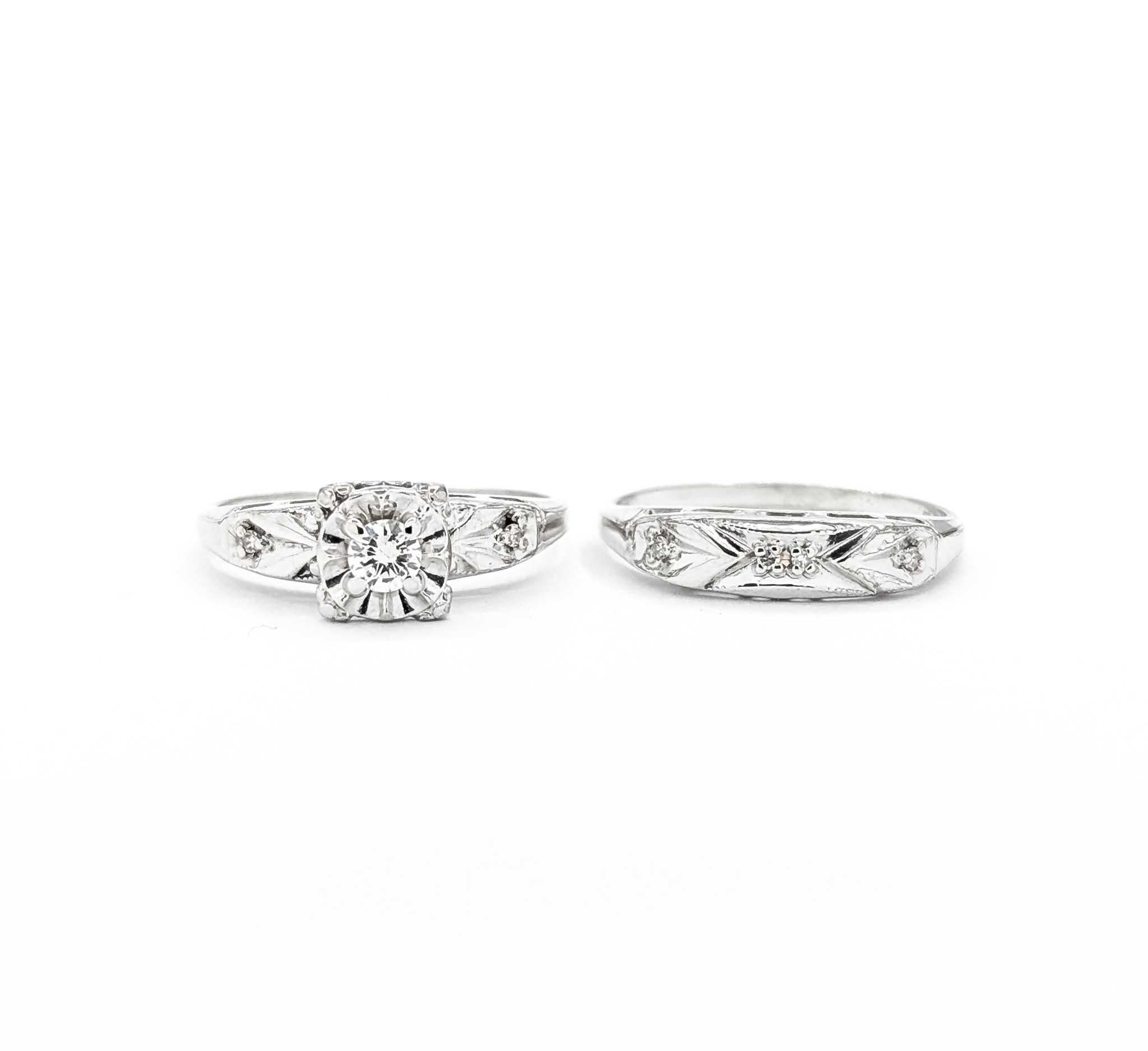 Rétro Set di anelli con diamanti Vintage Eleg 14kt in vendita