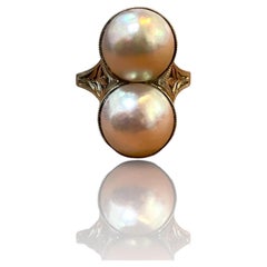 Retro Elegance "Toi et Moi" Pearl Ring in 14K White Gold