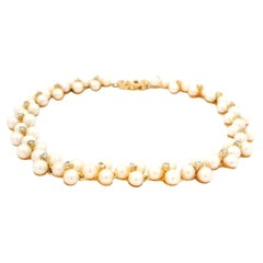 Bracelet élégant de style trèfle en or jaune 14 carats, perles et diamants de 0,10 carat