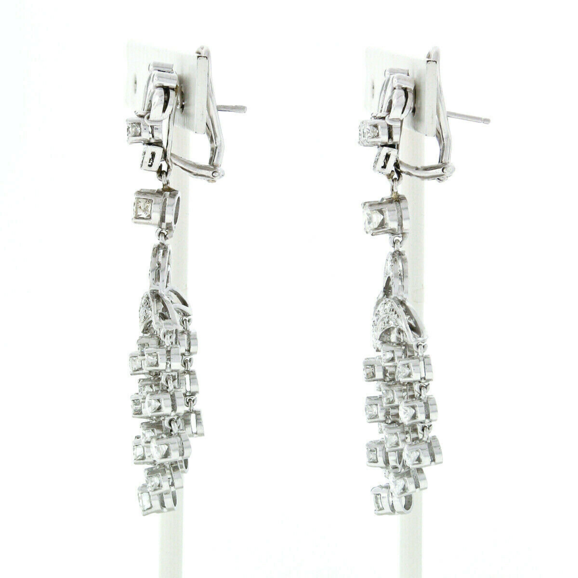 Art Deco Vintage Elegant 18k White Gold 5.38ctw Round Diamond Chandelier Dangle Earrings