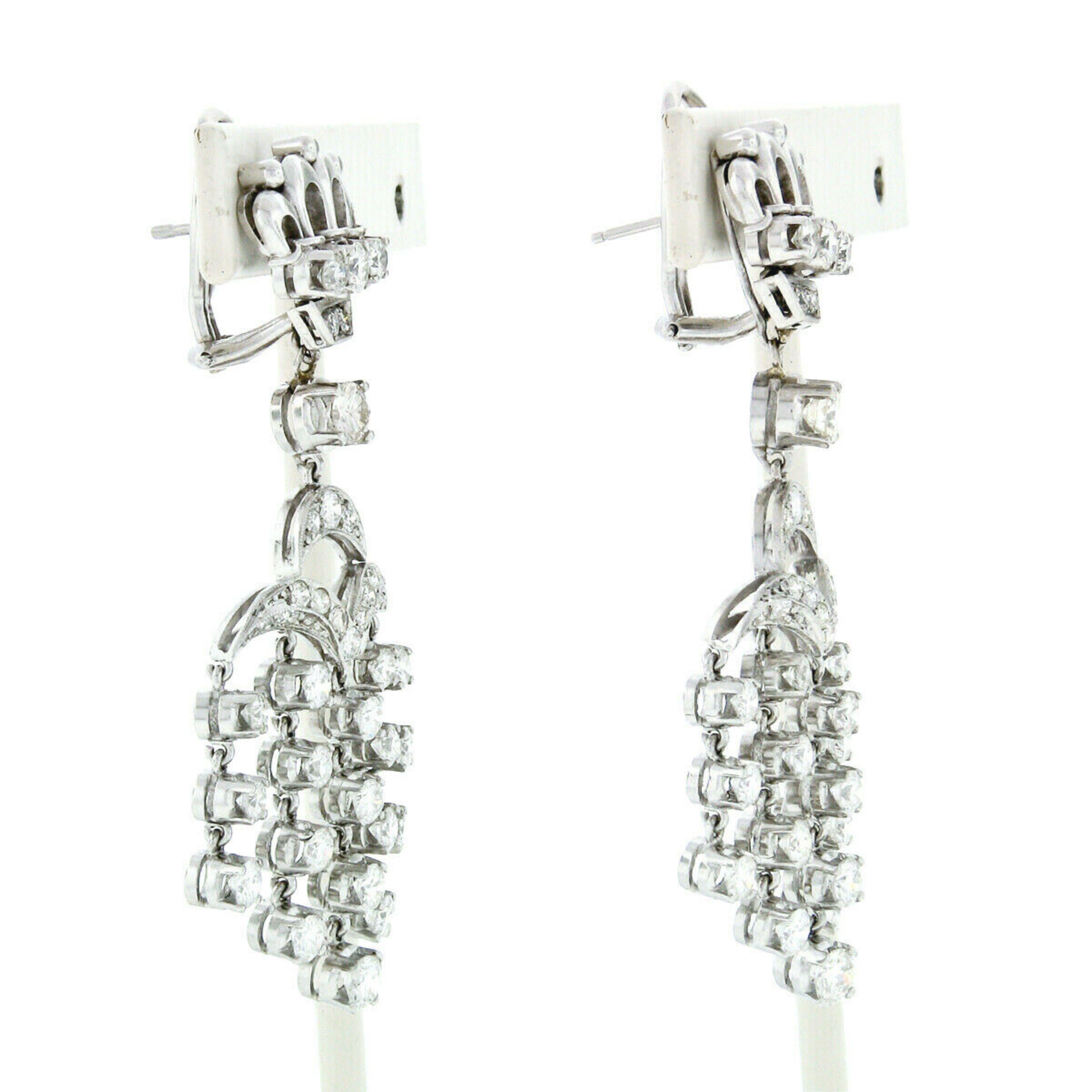 Round Cut Vintage Elegant 18k White Gold 5.38ctw Round Diamond Chandelier Dangle Earrings