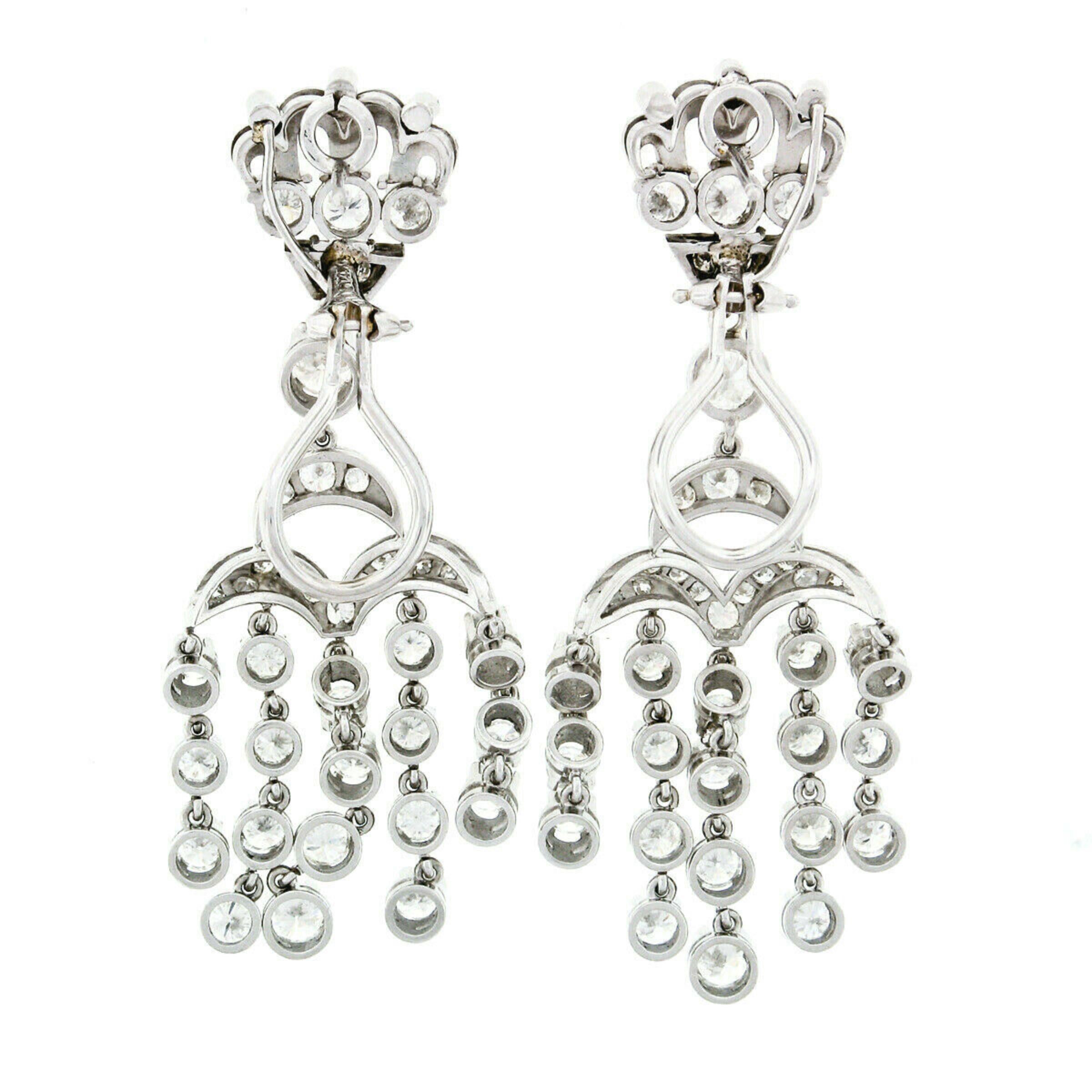 Women's Vintage Elegant 18k White Gold 5.38ctw Round Diamond Chandelier Dangle Earrings