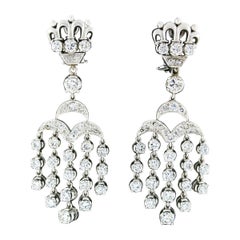 Vintage Elegant 18k White Gold 5.38ctw Round Diamond Chandelier Dangle Earrings