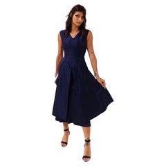 Vintage Elegant Blue Brocade Dress Handmade