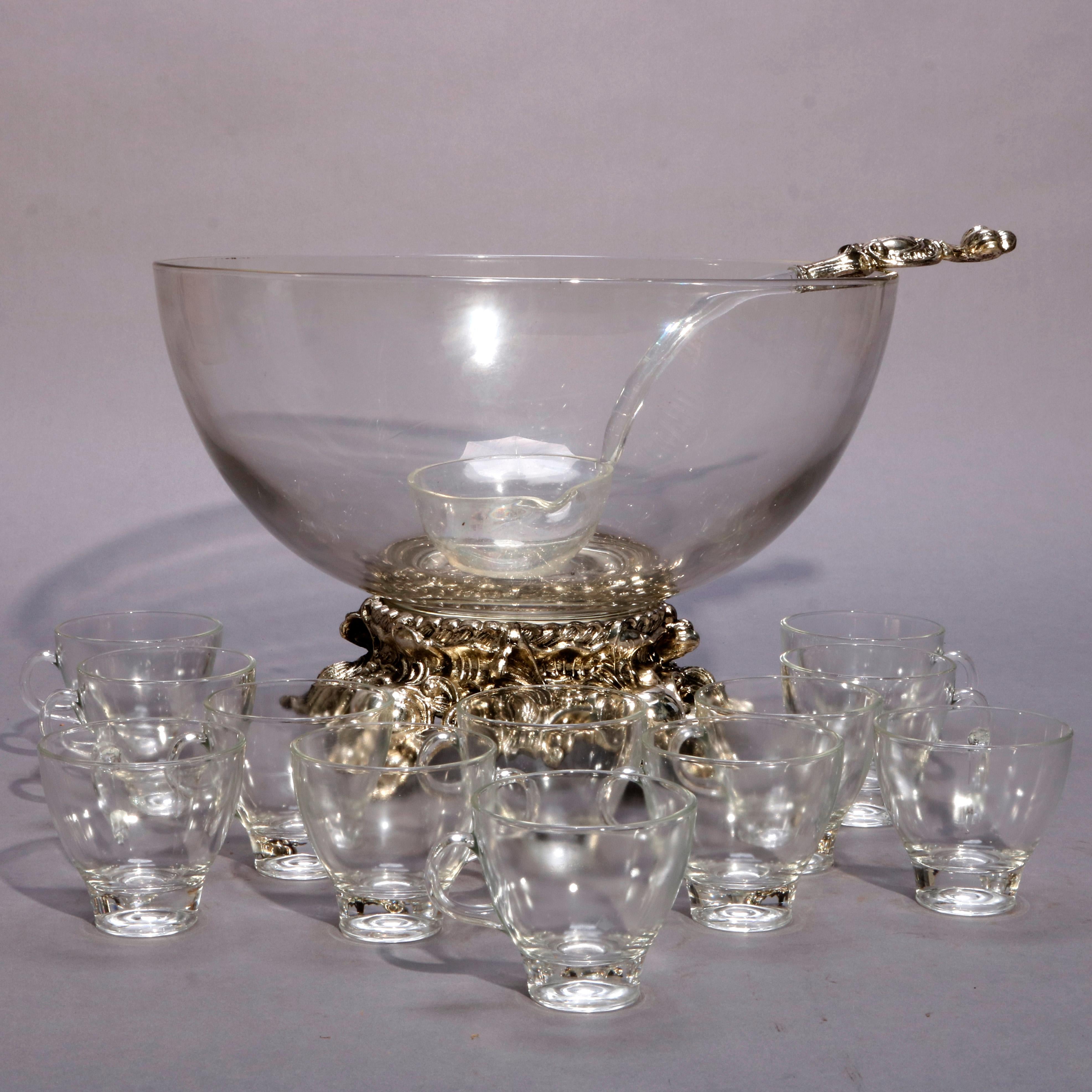 vintage glass punch bowl with cups