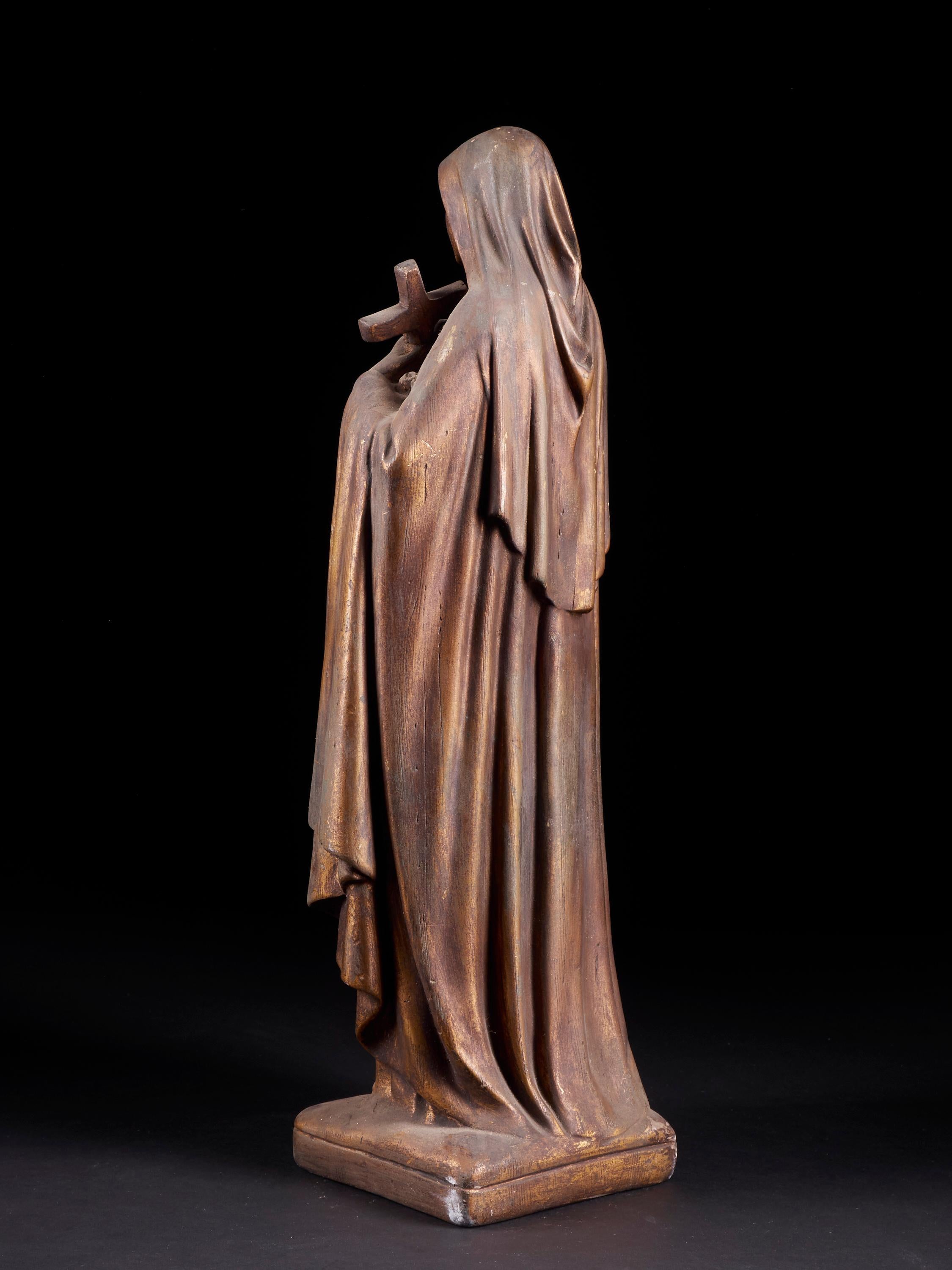 Belgian Elegant vintage Sainte-Thérèse of Lisieux sculpture, folk art in painted plaster