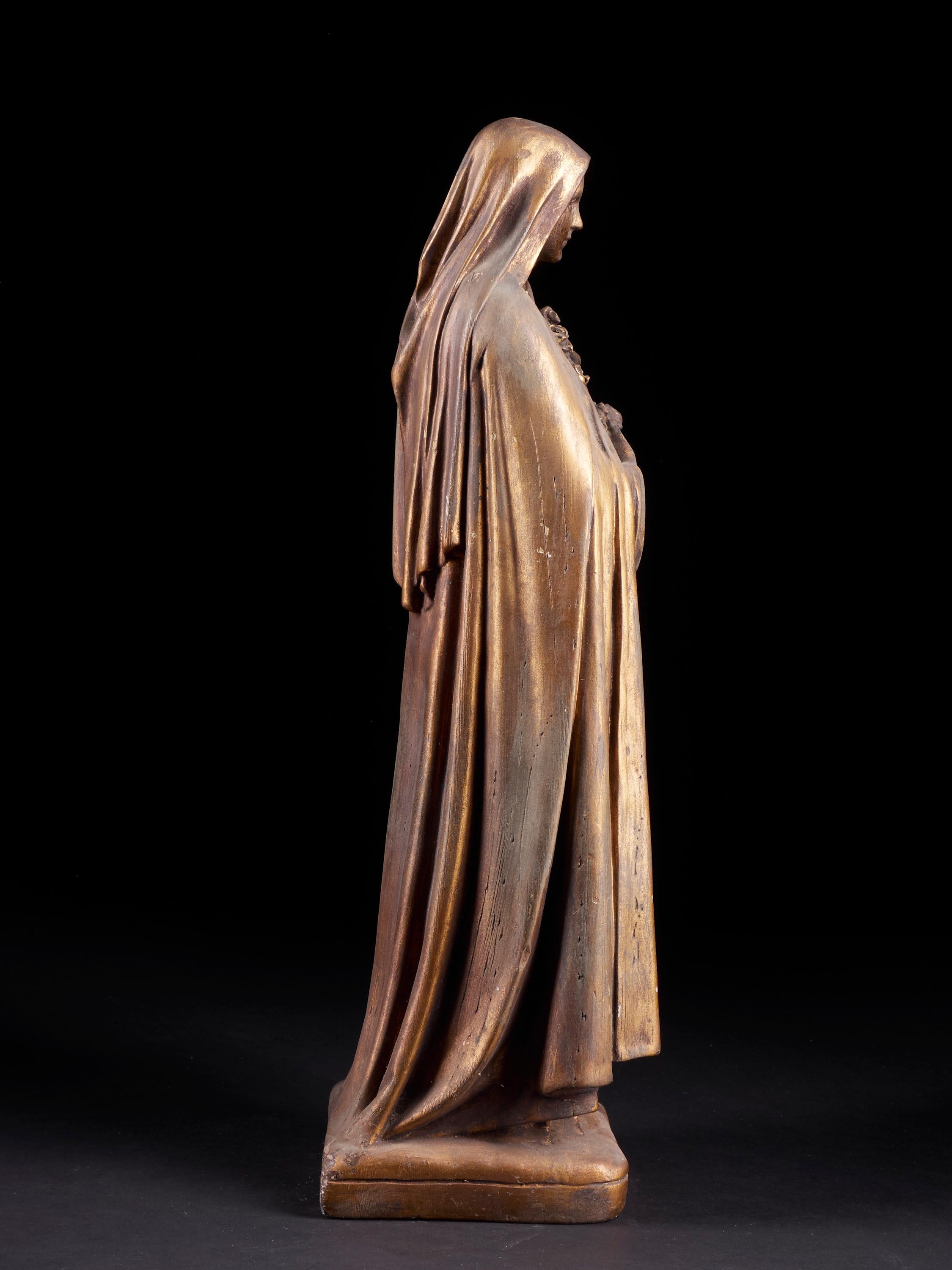 20th Century Elegant vintage Sainte-Thérèse of Lisieux sculpture, folk art in painted plaster