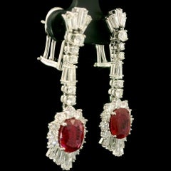 Handgefertigte Vintage Elegante Platin 8,15ctw GIA Rubin & Diamant Ohrhänger