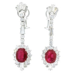 Vintage Elegant Platinum 8.15ctw GIA Ruby 
Diamond Handmade Dangle Earrings