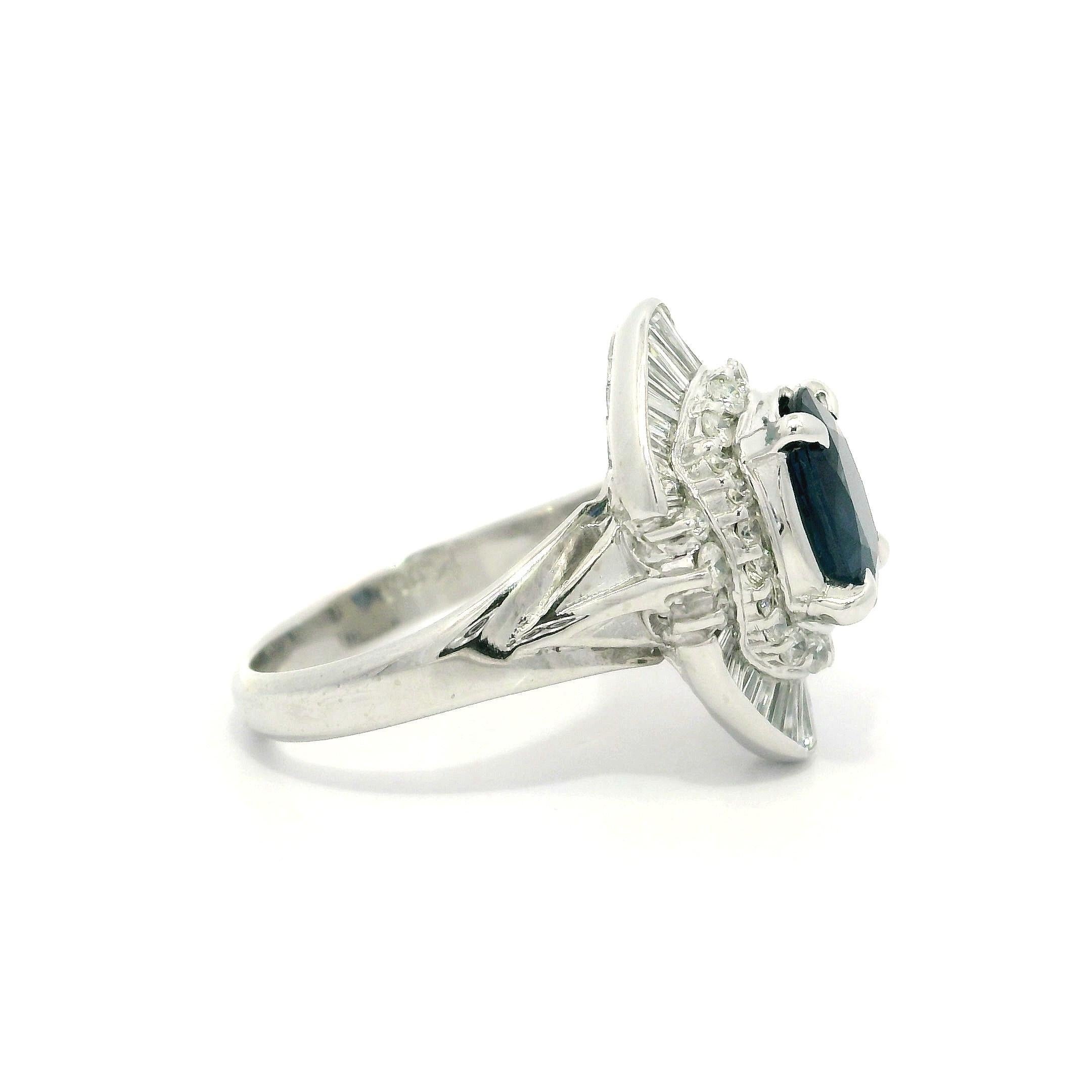 Vintage Elegant Platin GIA 2.99ctw Oval Sapphire & Diamant Ballerina Ring im Angebot 5