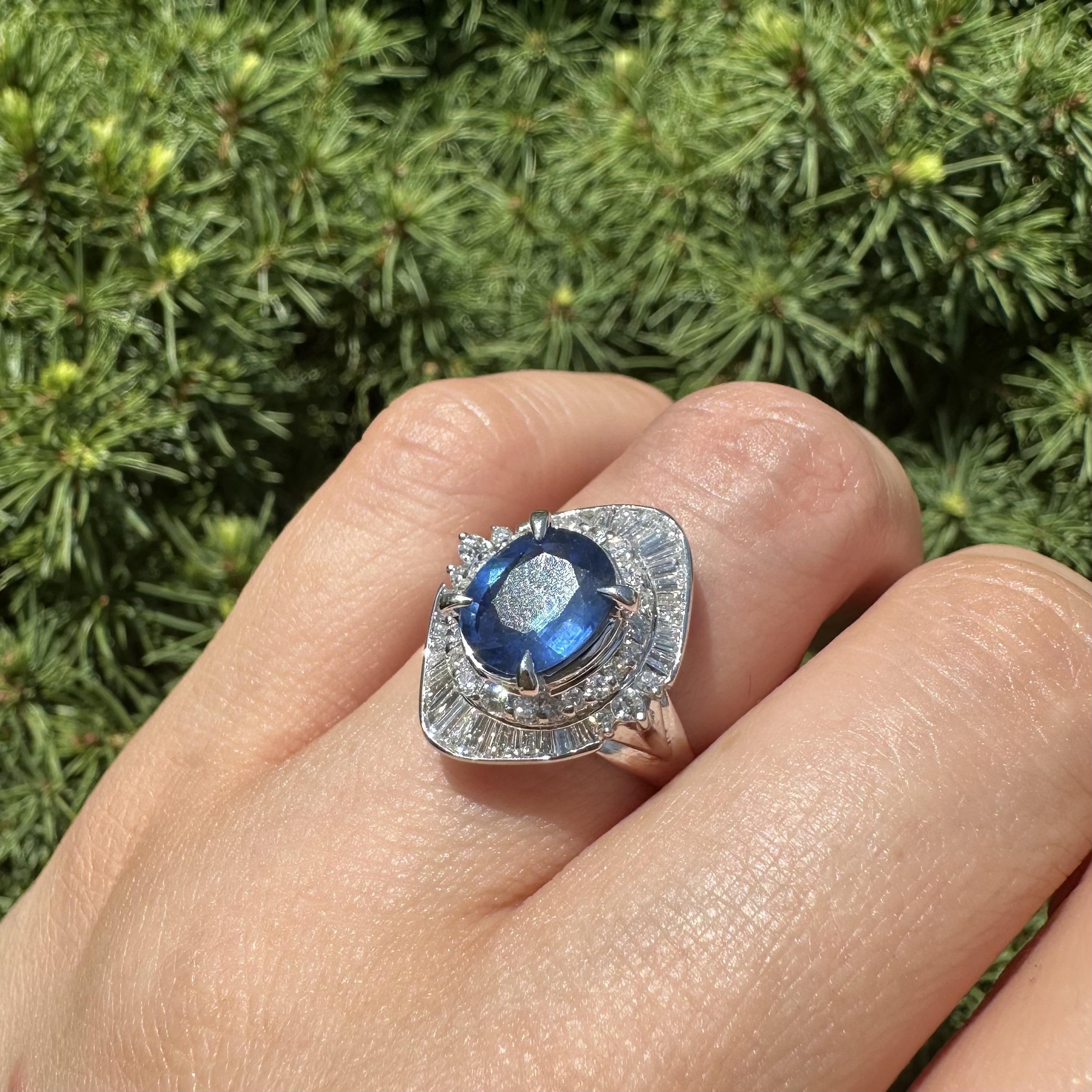 Vintage Elegant Platin GIA 2.99ctw Oval Sapphire & Diamant Ballerina Ring im Angebot 10
