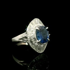 Vintage Elegant Platinum GIA 2.99ctw Oval Sapphire & Diamond Ballerina Ring