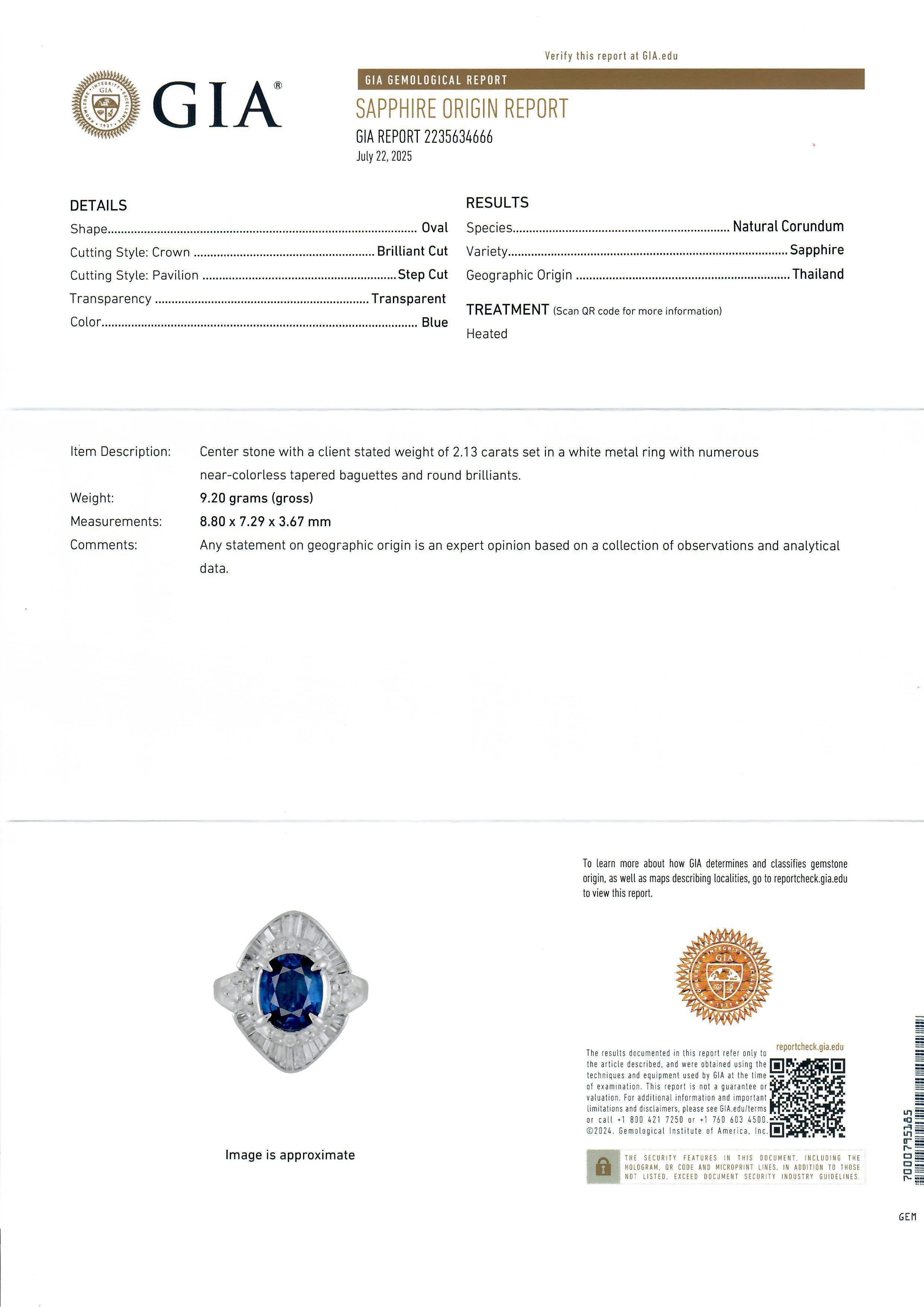 Vintage Elegant Platin GIA 2.99ctw Oval Sapphire & Diamant Ballerina Ring im Angebot 2