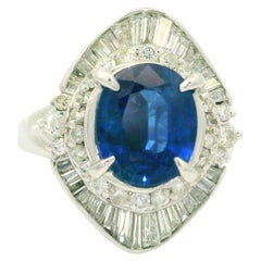 Vintage Elegant Platin GIA 2.99ctw Oval Sapphire & Diamant Ballerina Ring