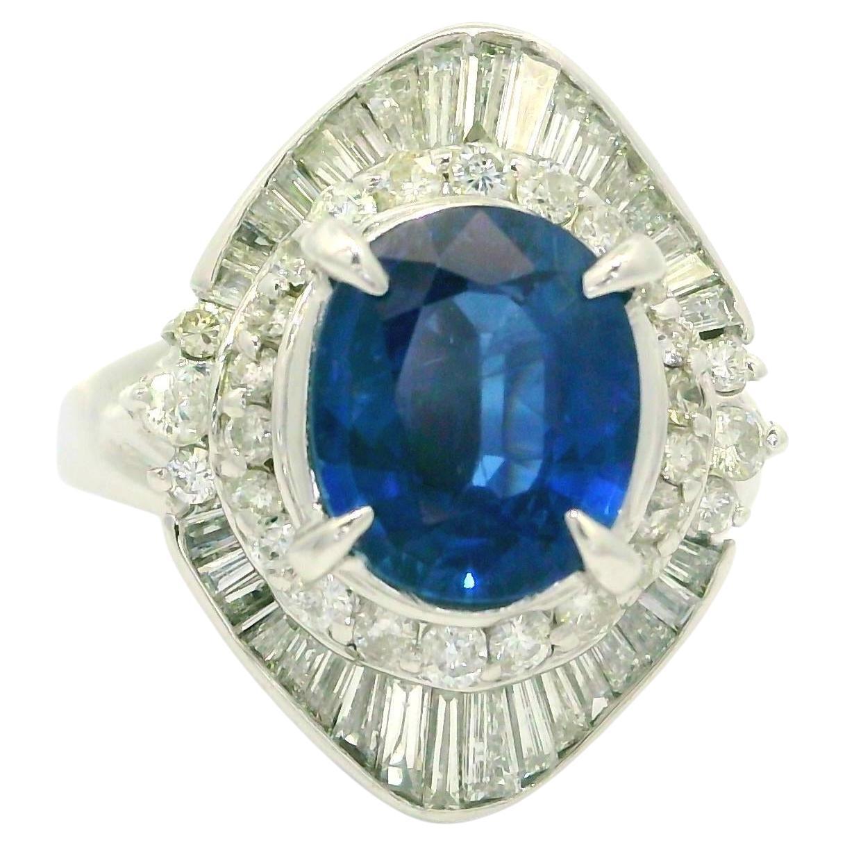 Vintage Elegant Platinum GIA 2.99ctw Oval Sapphire & Diamond Ballerina Ring en vente