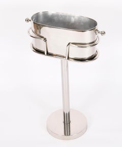 Elegante raffredda-champagne/vino vintage placcato argento su piedistallo, XX secolo