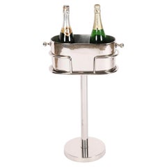 Elegante raffredda-champagne/vino vintage placcato argento su piedistallo, XX secolo