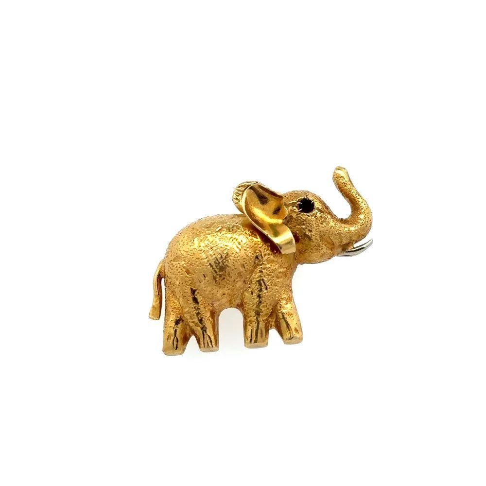 Simply Wonderful! Finely Detailed Vintage 3D Trunk Up Elephant Gold Charm Pendant. Hand crafted in 18K Yellow Gold. Measuring approx. 0.8i