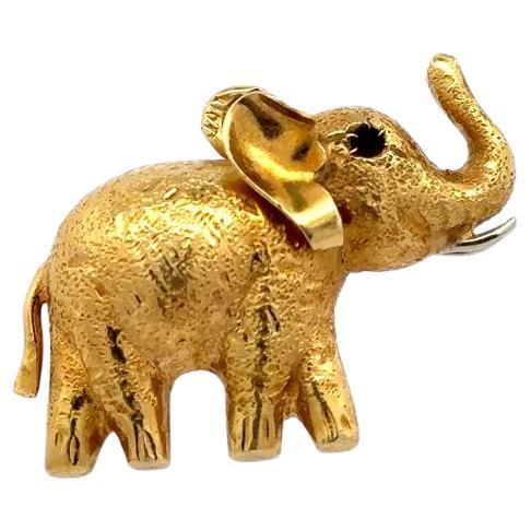 Vintage Elefant 3-dimensionaler Gold-Charm-Anhänger mit Anhänger im Angebot