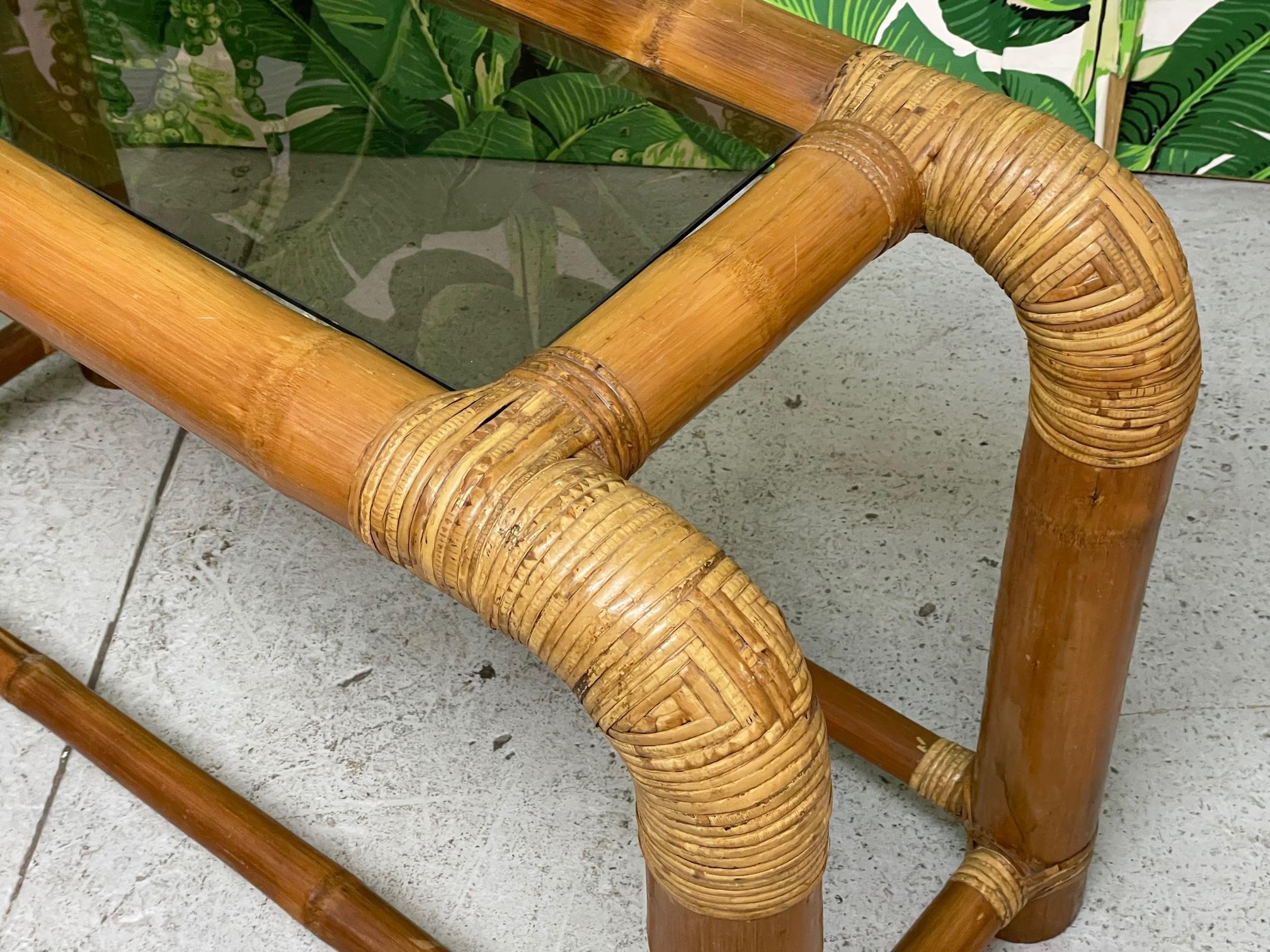 Glass Vintage Elephant Bamboo Console Table For Sale