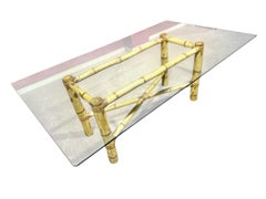 Vintage Elephant Bamboo Rattan Glass Top Dining Table