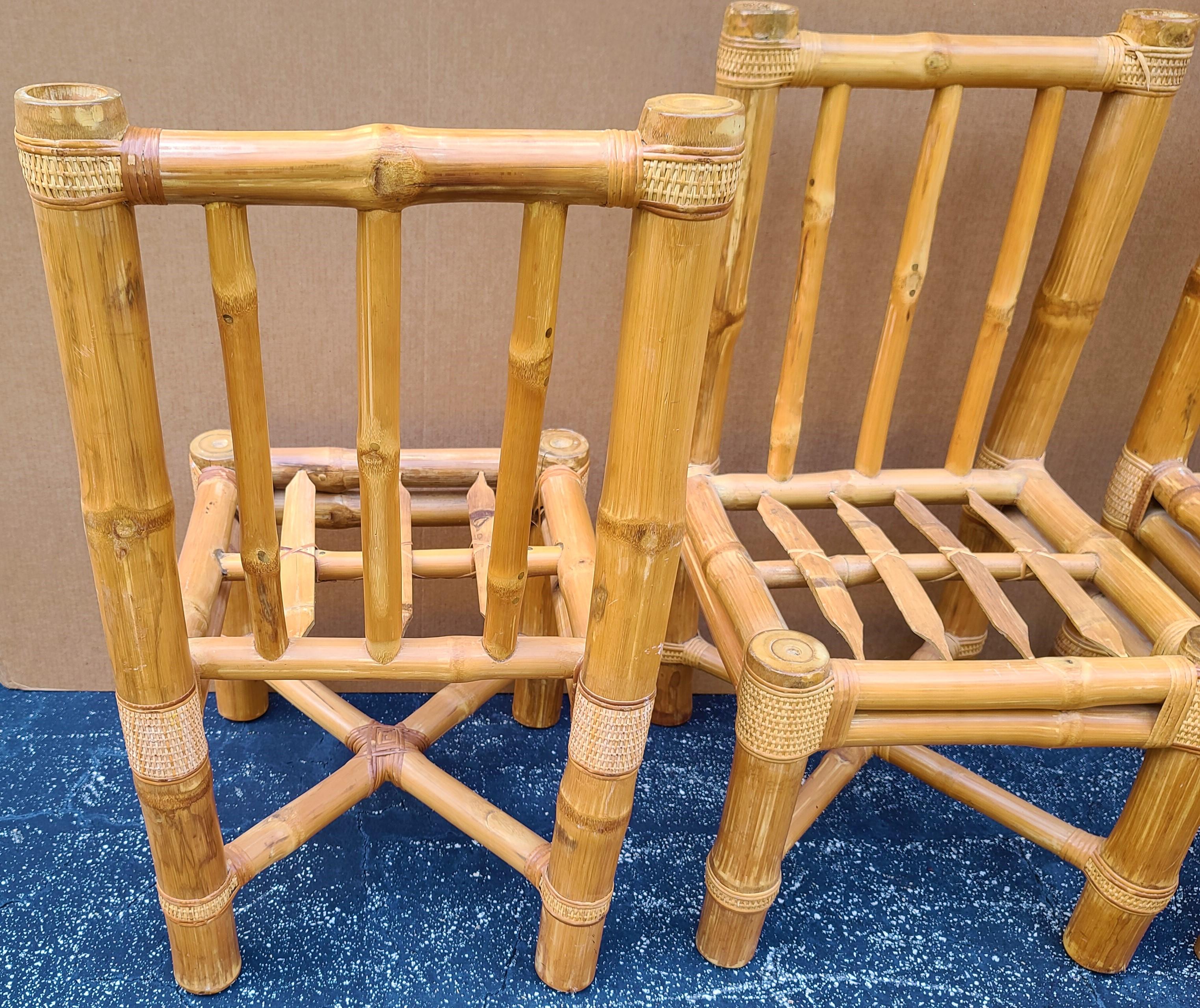 Late 20th Century Vintage Elephant Bamboo Rattan Dining Chairs with Cushions - Set of 6 For Sale