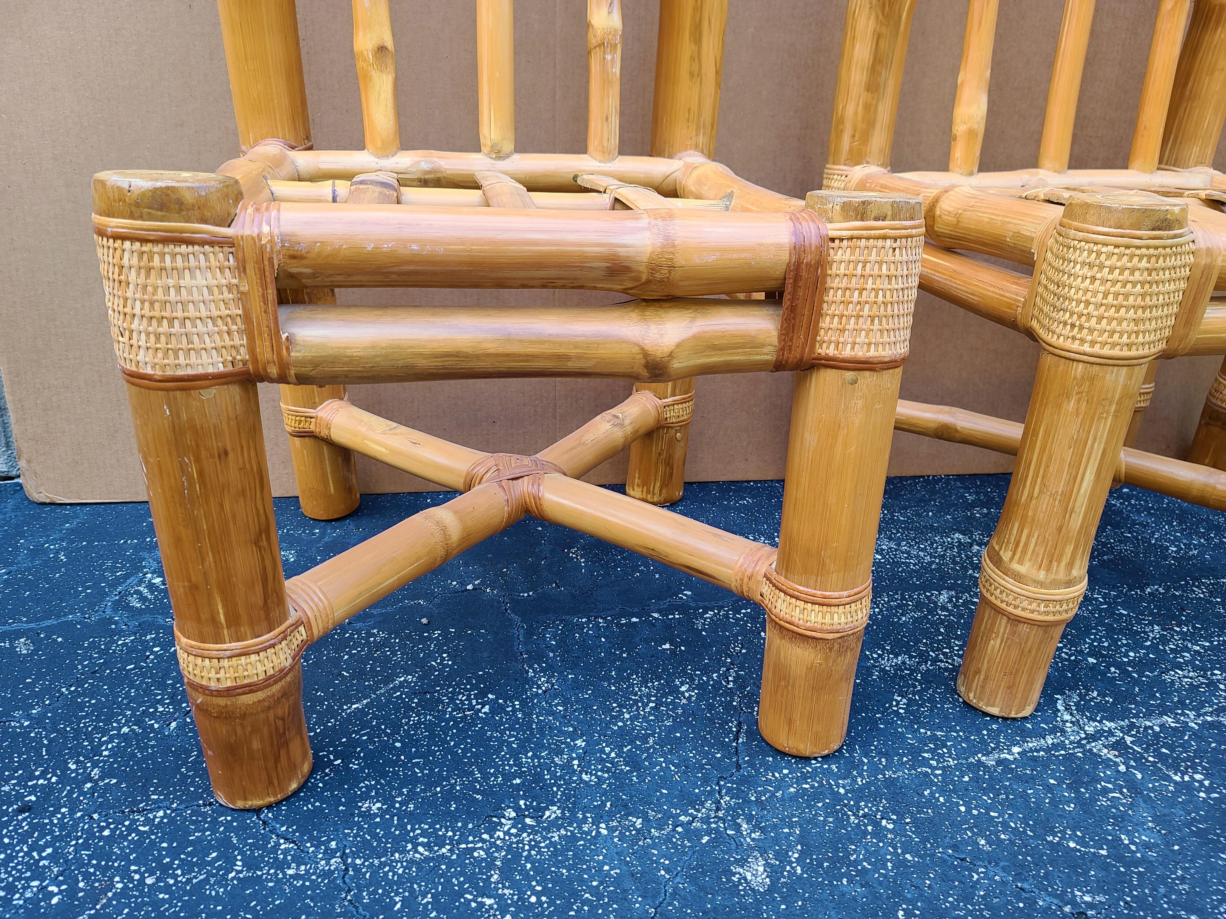 Hand-Crafted Vintage Elephant Bamboo Rattan Dining Chairs with Cushions - Set of 6 For Sale
