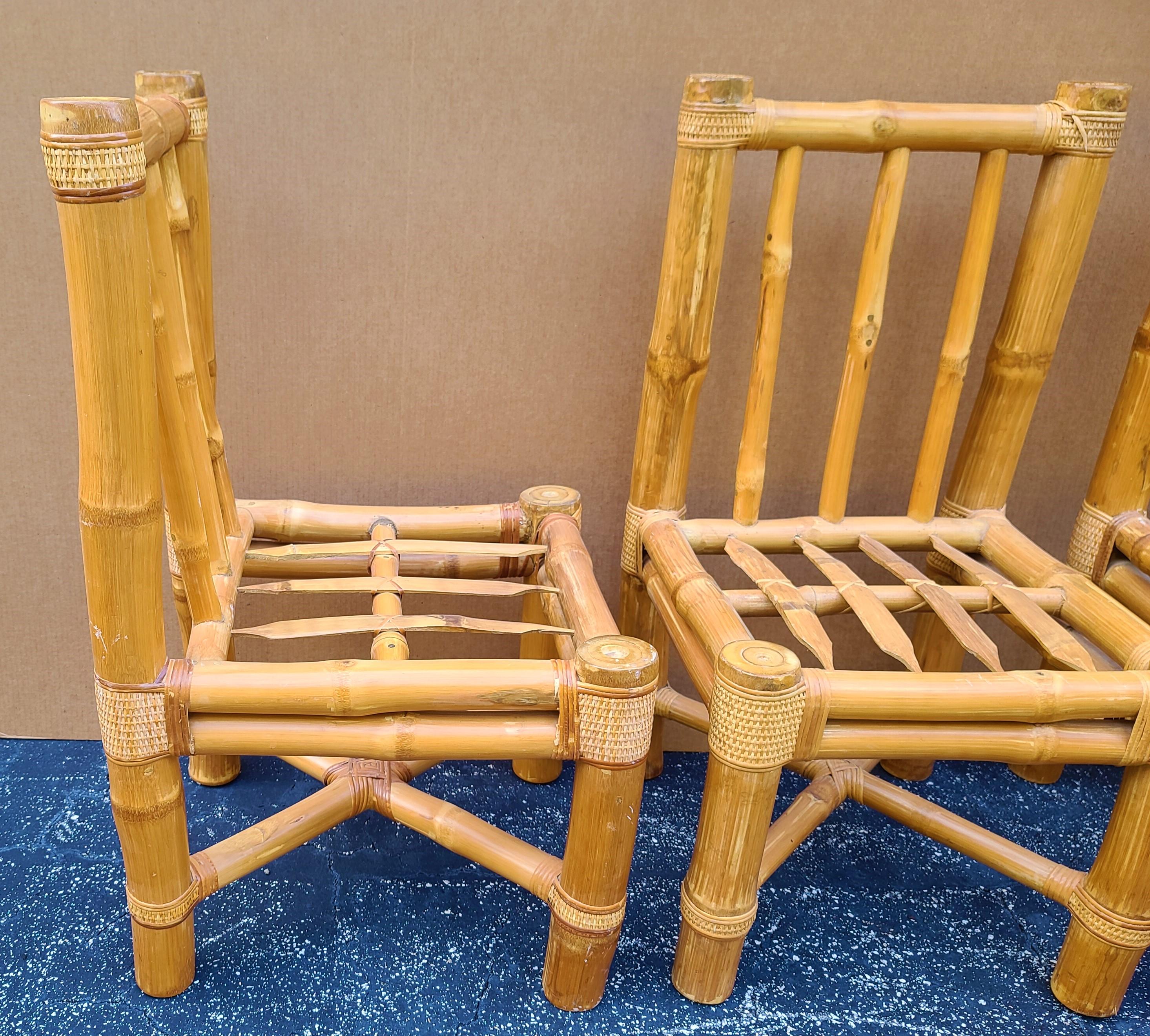 Vintage Elephant Bamboo Rattan Dining Chairs with Cushions - Set of 6 In Good Condition For Sale In Lake Worth, FL