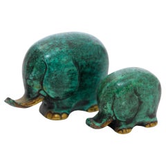 Elefante vintage in bronzo con set di 2 sculture in Greene & Greene