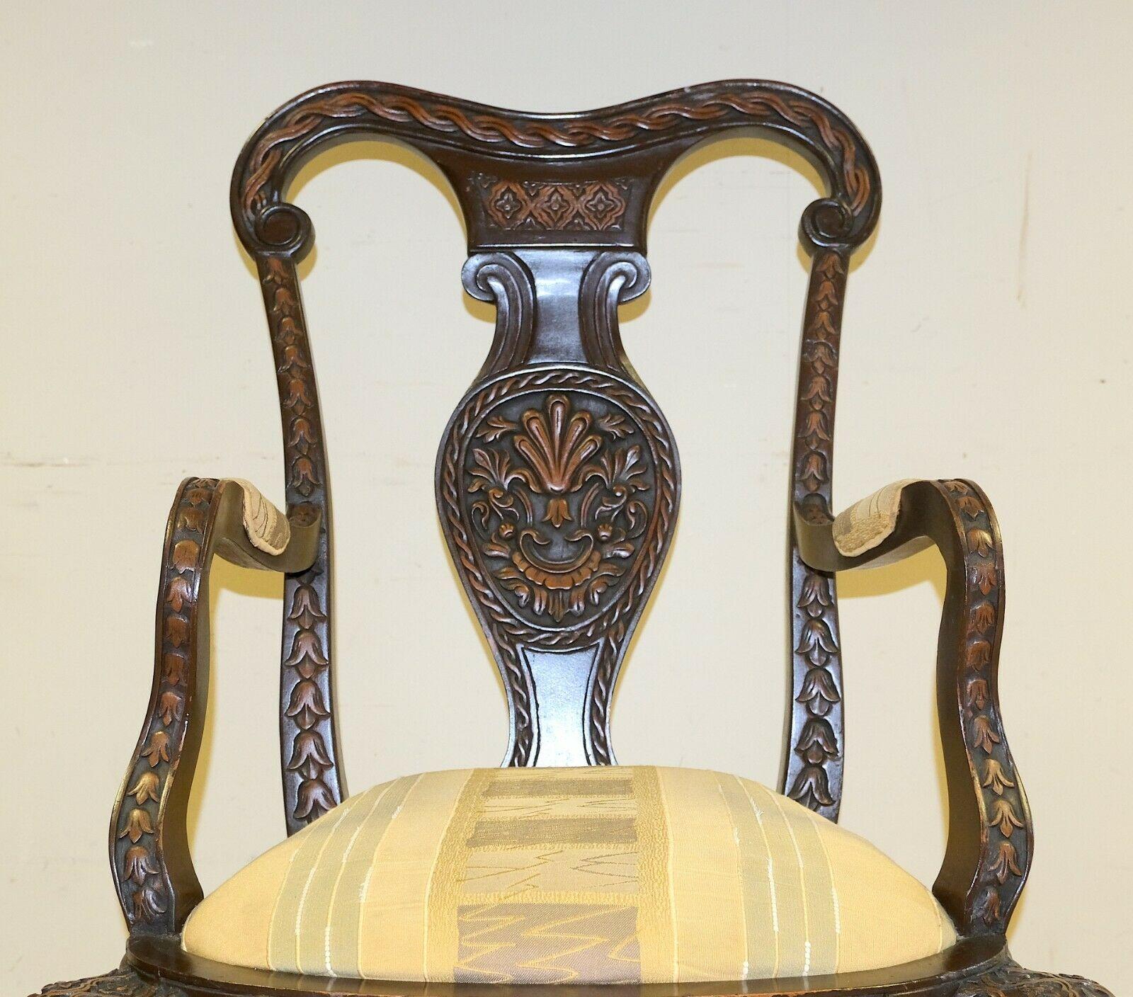 Hand-Crafted Vintage Elephant Carved 20th Century Open Armchair Brown Frame and Back Splat For Sale