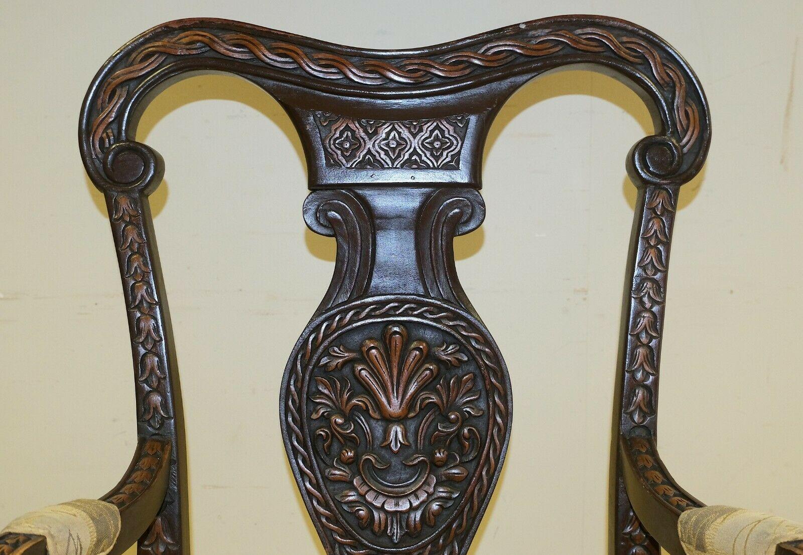 Hardwood Vintage Elephant Carved 20th Century Open Armchair Brown Frame and Back Splat For Sale