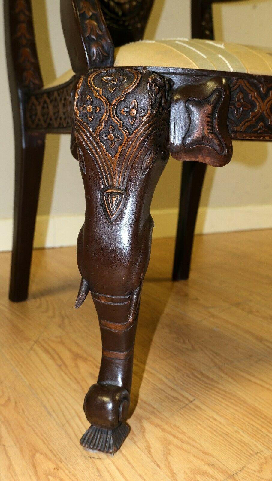 Vintage Elephant Carved 20th Century Open Armchair Brown Frame and Back Splat For Sale 1