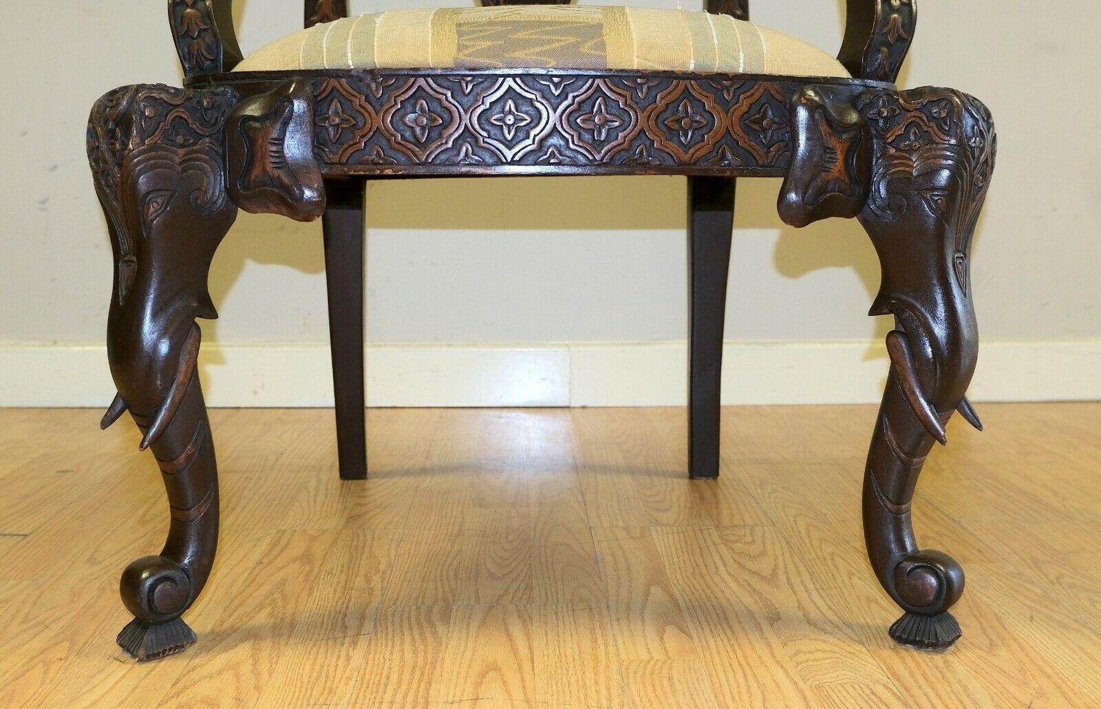 Vintage Elephant Carved 20th Century Open Armchair Brown Frame and Back Splat For Sale 2