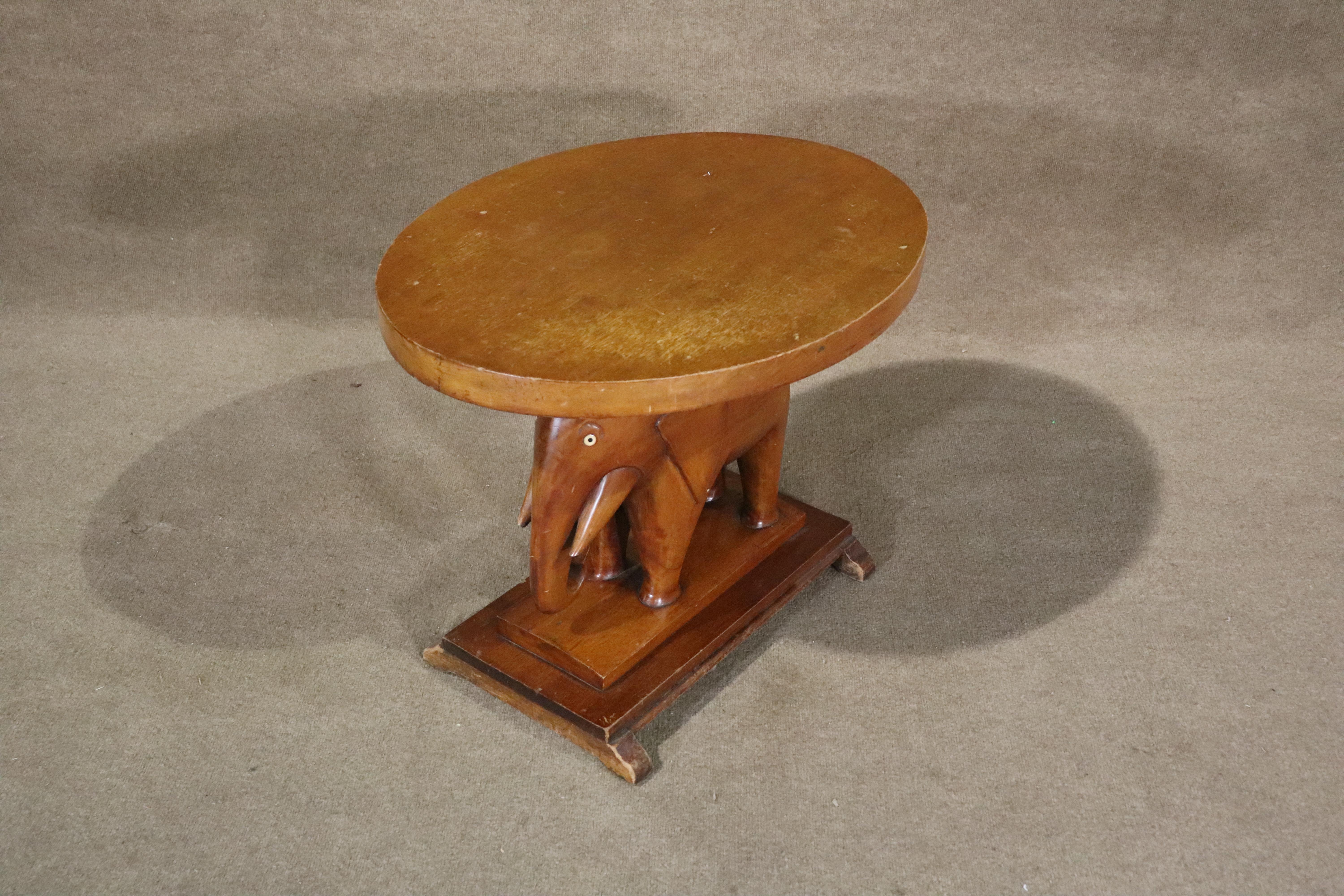 Vintage Elephant Carved Side Table 7