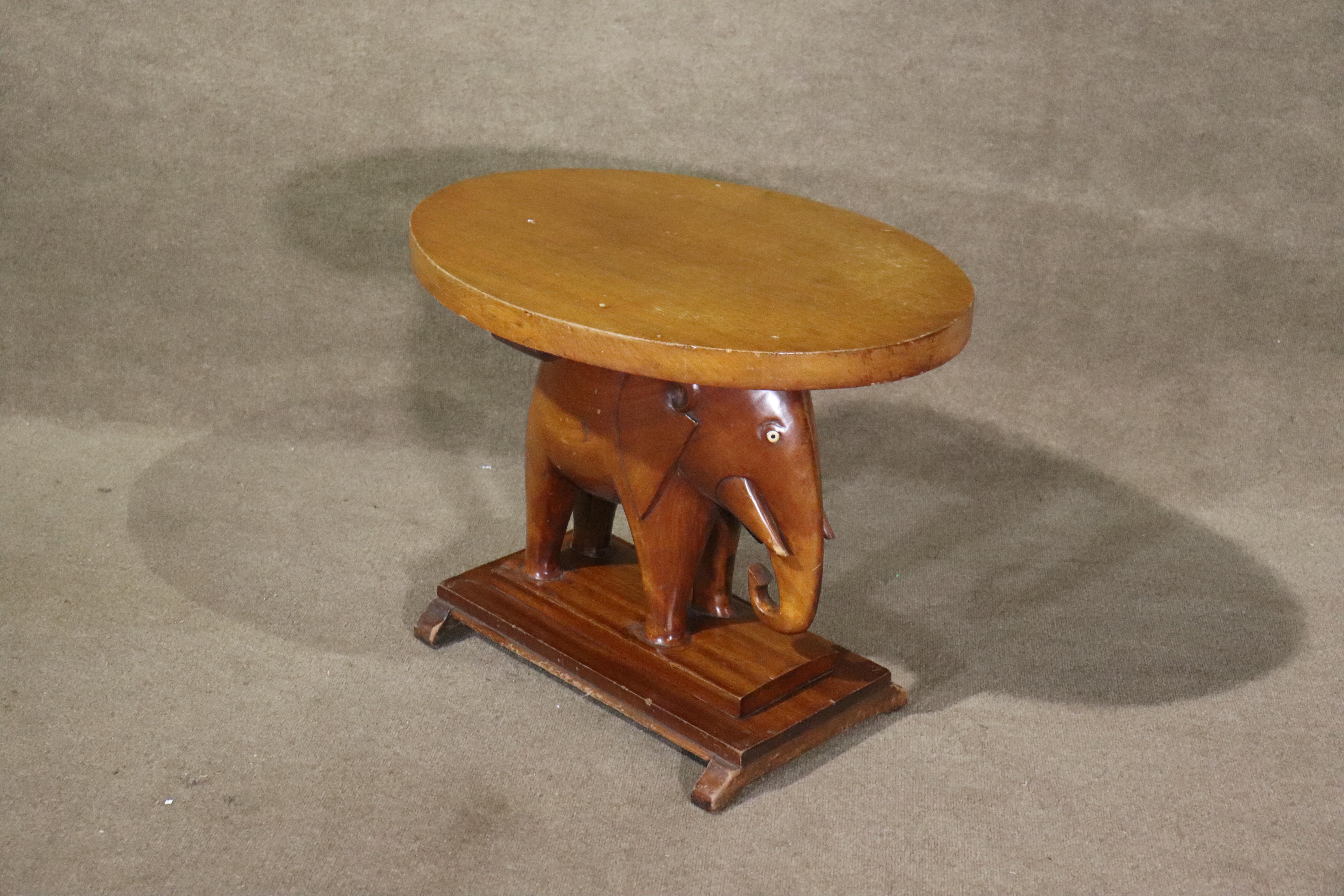 Hand-Carved Vintage Elephant Carved Side Table