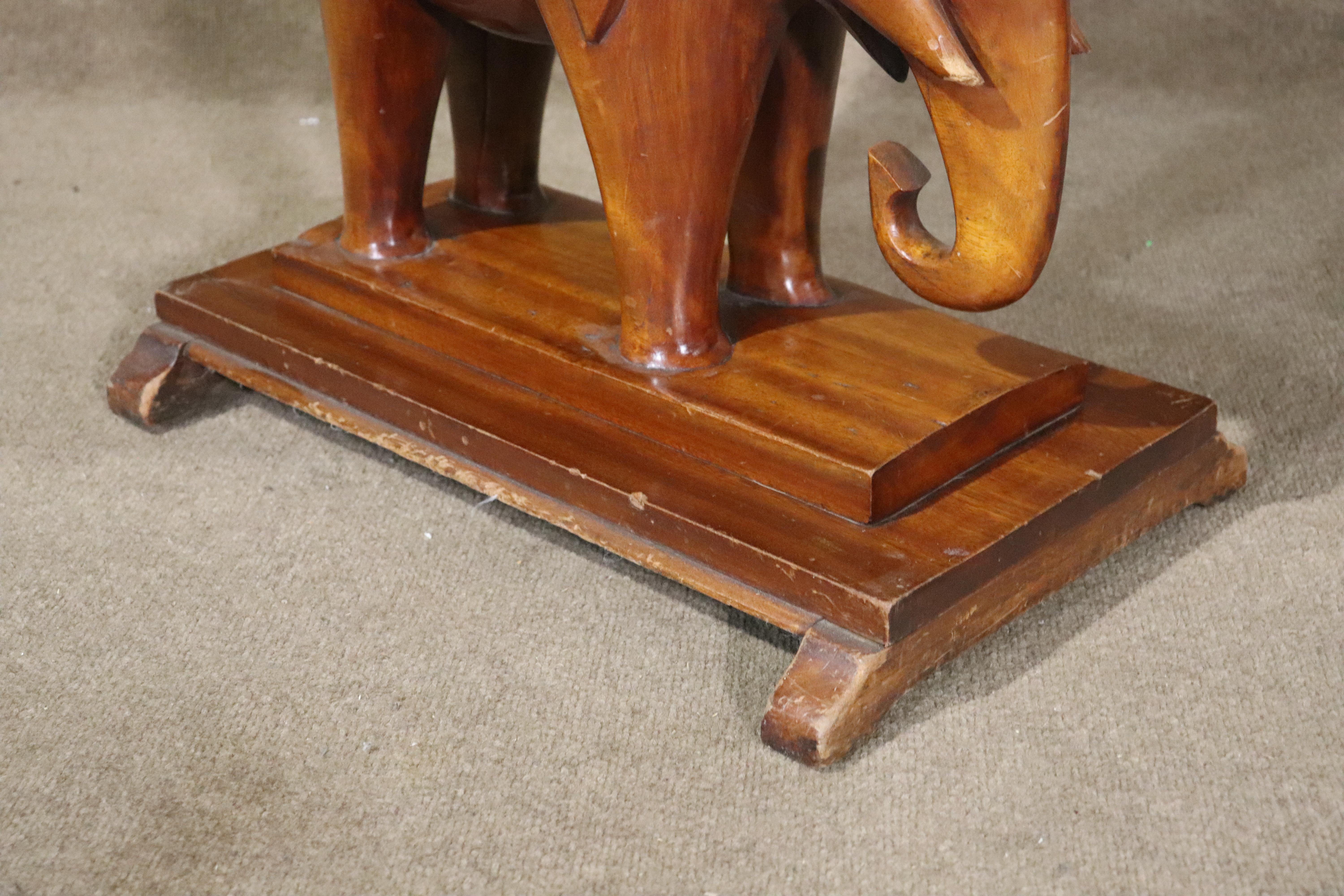 Vintage Elephant Carved Side Table In Good Condition In Brooklyn, NY