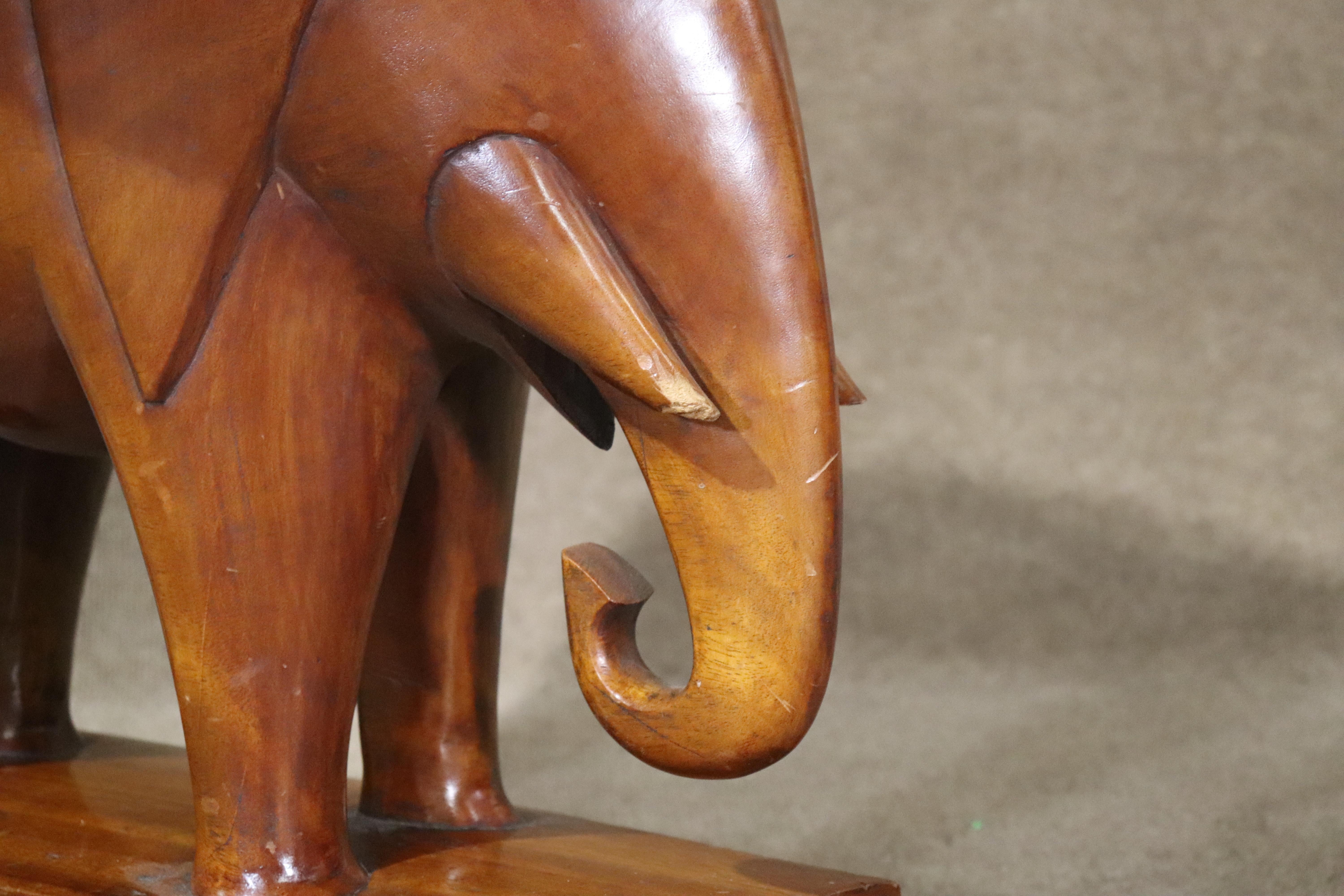 Walnut Vintage Elephant Carved Side Table