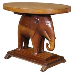 Vintage Elephant Carved Side Table