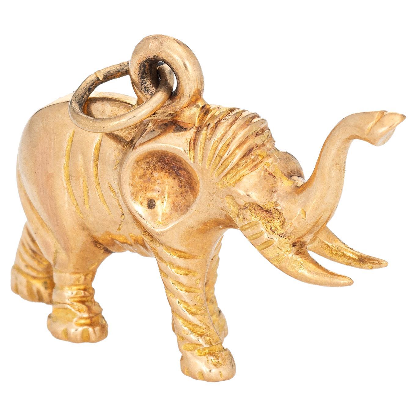 Vintage Elephant Charm 18k Yellow Gold Trunk Up Fine Animal Jewelry 10.3gm