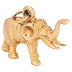 Vintage Elephant Charm 18k Yellow Gold Trunk Up Fine Animal Jewelry 10.3gm