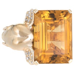 Vintage Elephant Citrine Ring 14 Karat Gold Diamond Ears Estate Animal Jewelry