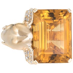 Vintage Elephant Citrine Ring 14 Karat Gold Diamond Ears Estate Fine Jewelry