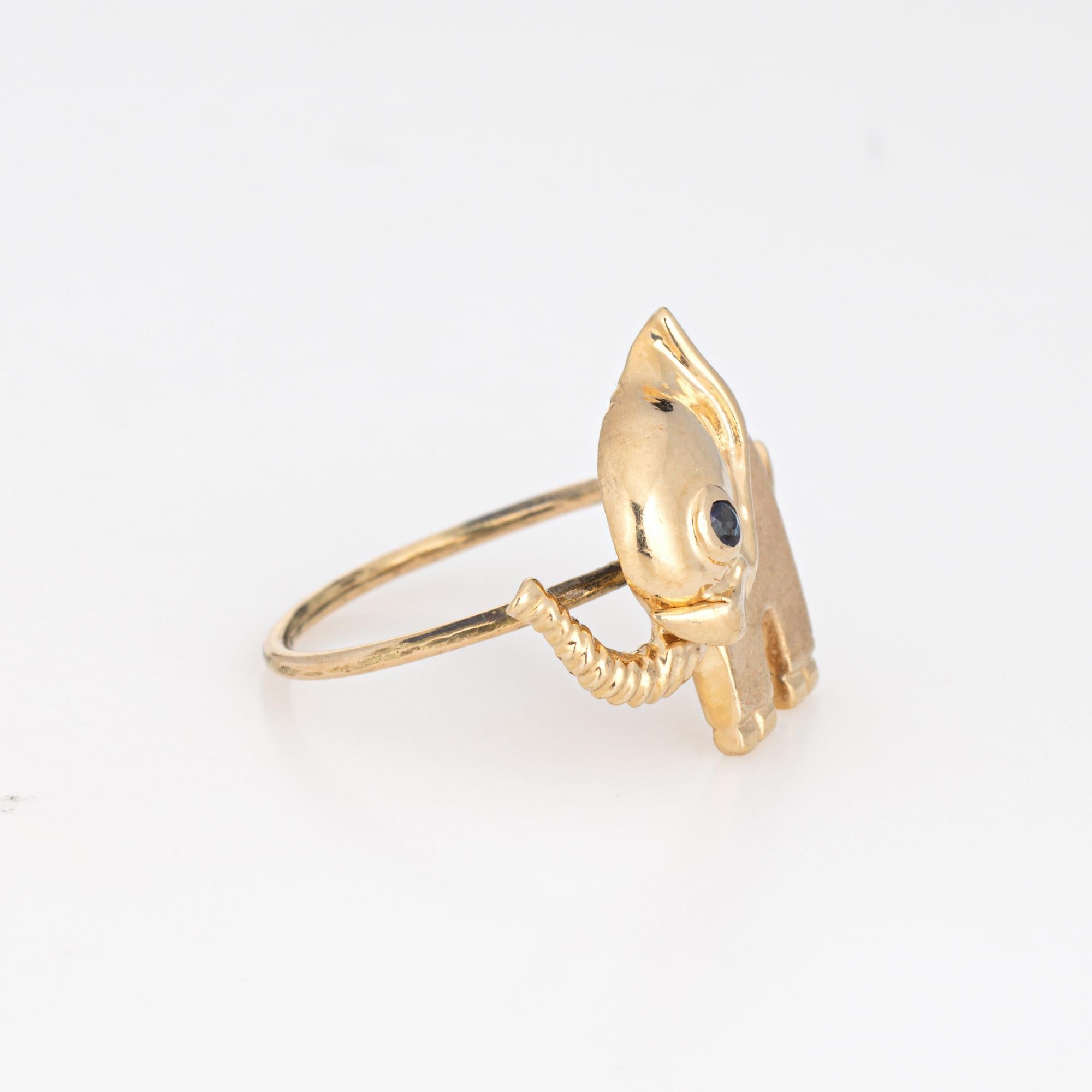 Modern Vintage Elephant Conversion Ring 14k Yellow Gold Sz 5.75 Fine Animal Jewelry For Sale