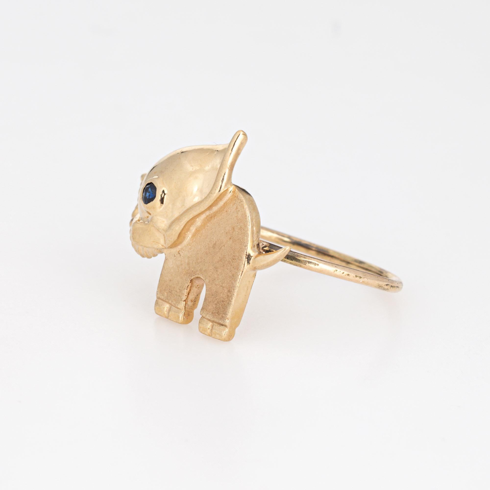 Round Cut Vintage Elephant Conversion Ring 14k Yellow Gold Sz 5.75 Fine Animal Jewelry For Sale