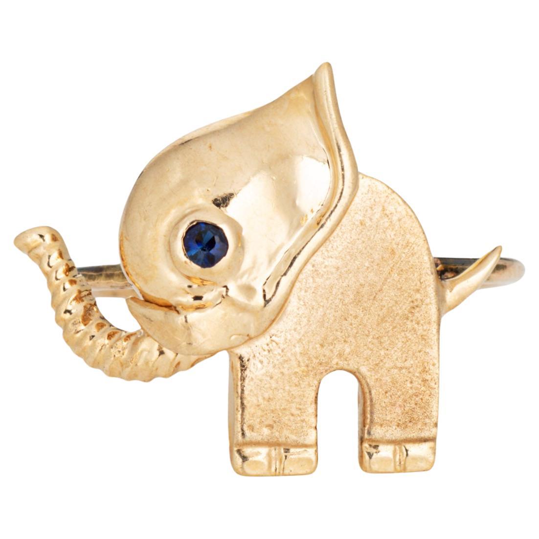 Bague convertie en éléphant vintage en or jaune 14 carats, taille 5,75 Fine Animal Jewelry
