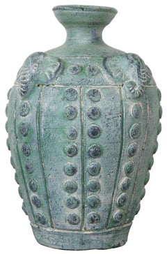 Vintage Elephant Head Terracotta Pottery Jug Figural Green Display Vase Urn