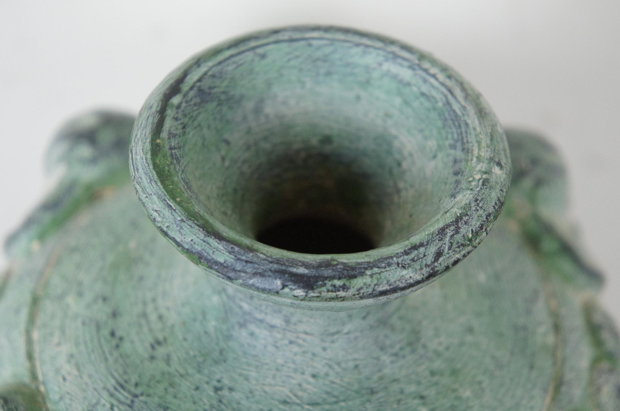 Vintage Elephant Head Terracotta Pottery Jug Figural Green Display Vase Urn 1